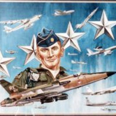 Retirement presentation painting for General Don Kutyna, showing aircraft he flew in his USAF career.